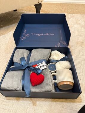 Luxury Gray Cozy Gift Set with Cream Mug - Wrapped with Love  #gift